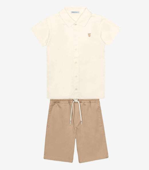 Conjunto Menino Camisa Com Bermuda Trick Nick Bege