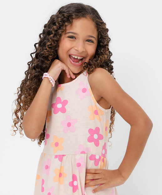 Vestido Infantil Floral Marisa Tam 4 a 10 Bege