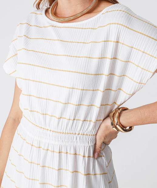 Vestido Feminino Canelado Listrado Marisa Off White