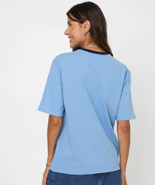 Camiseta Feminina Oversized Estampada Marisa Azul