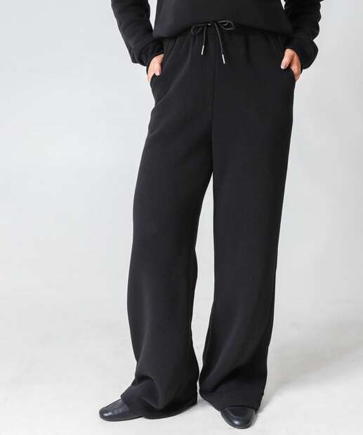 Calça Moletom Wide Leg Feminina Marisa Preto