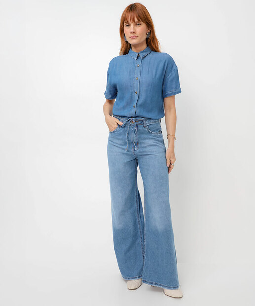 Image_Calça Feminina Wide Leg Jeans Amarração Azul