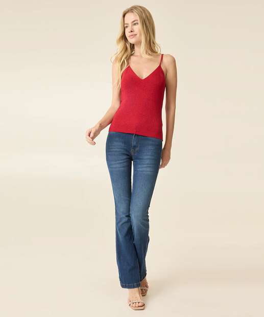 Blusa Regata Feminina Tricô Brilho Alças Finas Marisa