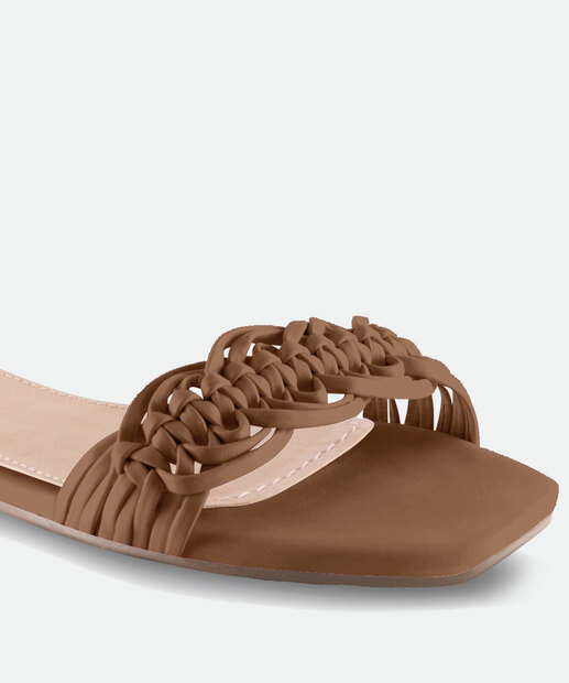 Sandália Feminina Rasteira Tiras Trançadas Via Uno