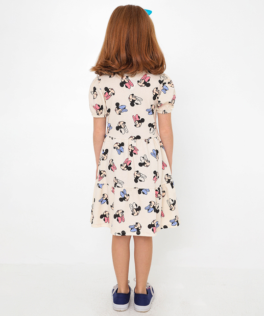 Vestido Infantil Minnie Disney Tam 4 a 10 Bege