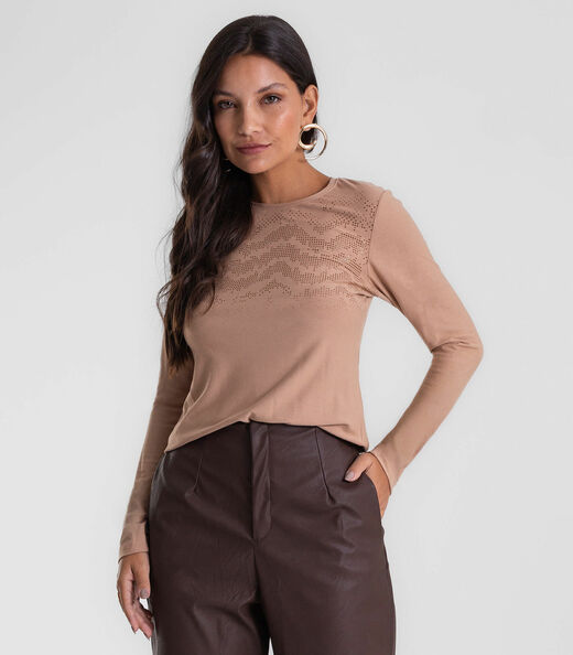 Image_Blusa Feminina Manga Longa Com Estampa Endless Marrom