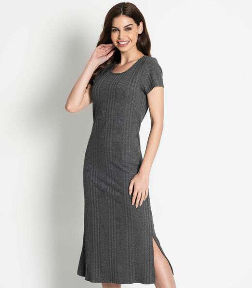 Vestido Feminino Midi Básico Rovitex Cinza