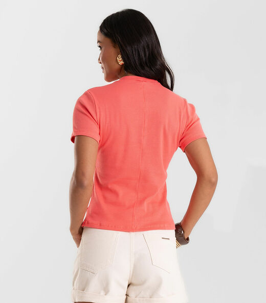 Blusa Feminina Básica Em Ribana Com Gola Rovitex Laranja