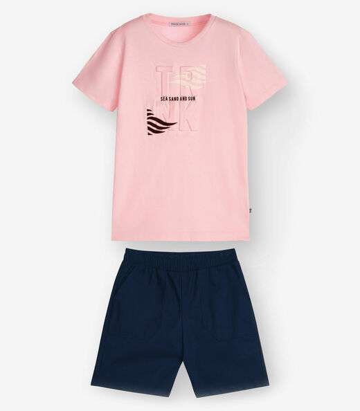 Conjunto Camiseta com Bermuda Menino Trick Nick Rosa