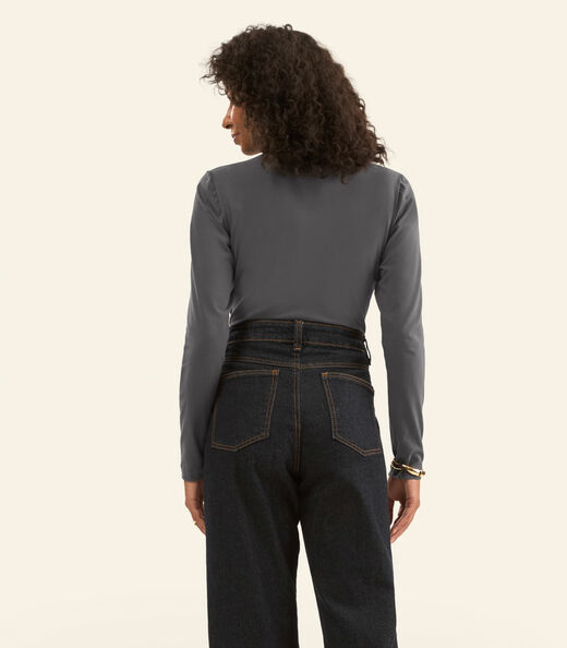 Blusa Feminina Cotton Gola Alta Básica Rovitex Cinza