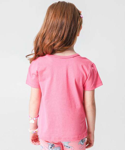 Conjunto Infantil Estampa Stitch Tam 4 a 10 Rosa