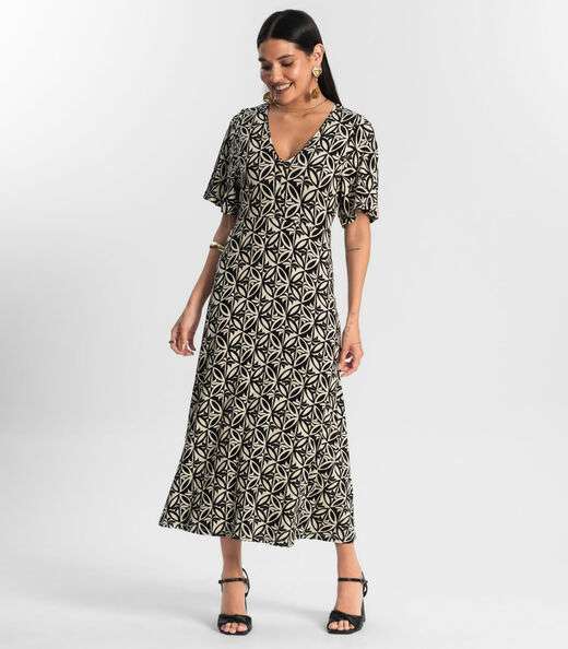 Image_Vestido Estampado Feminino Midi Preto