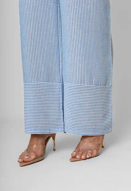 Calça Pantalona Alfaiataria Listrada Azul Salvatore