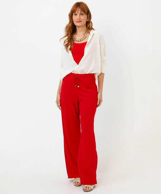 Image_Calça Feminina Wide Leg Textura Marisa Vermelho