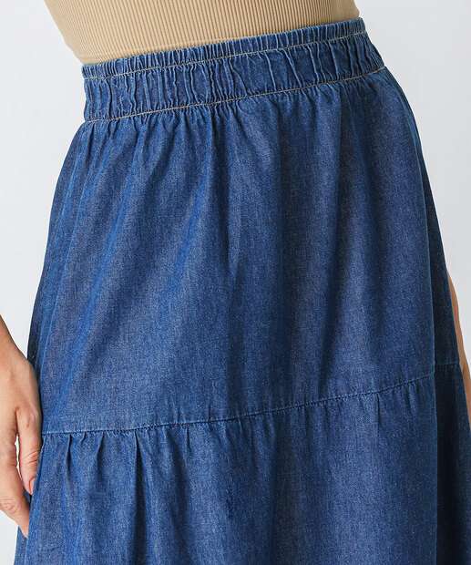 Saia Midi Jeans Feminina Três Marias Marisa Azul