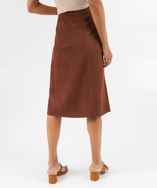 Saia Midi Feminina Botões Fenda Marisa Marrom