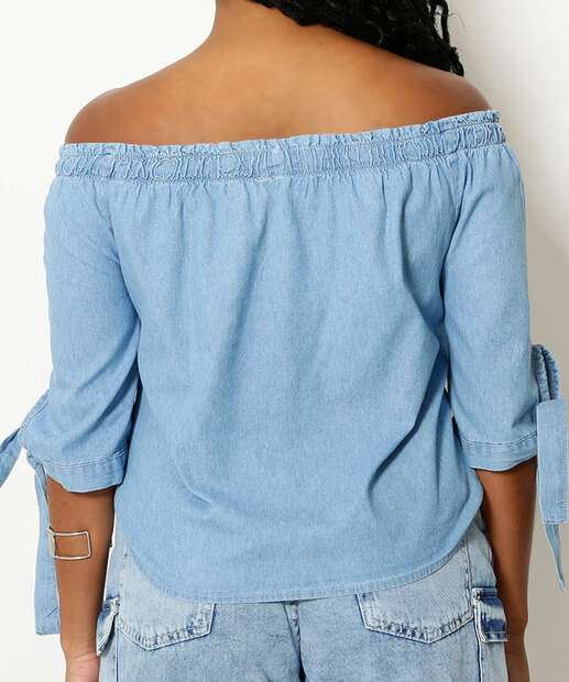 Blusa Ciganinha Feminina Jeans Manga 3/4 Marisa 