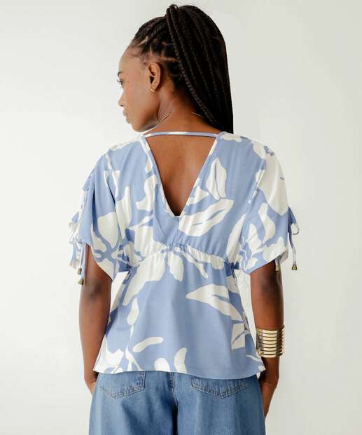 Blusa Manga Curta Estampa Feminina Marisa Azul