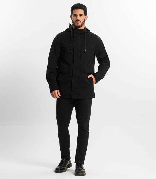 Jaqueta Com Capuz Masculina Em Sarja Diametro Preto