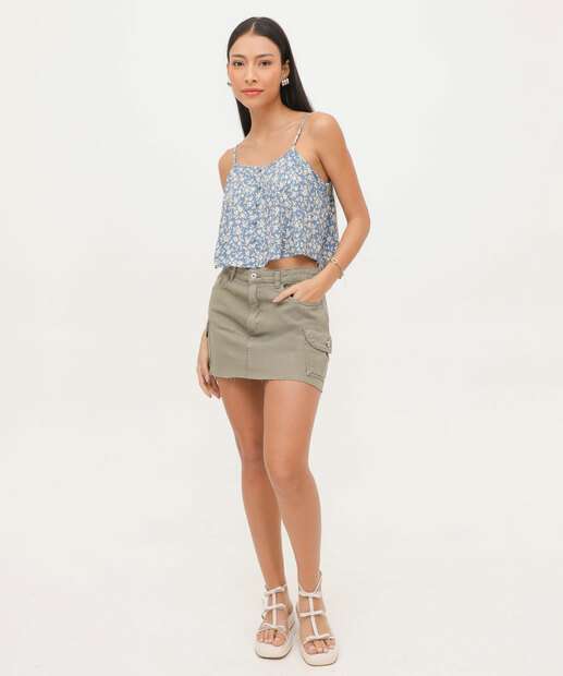 Mini Saia Sarja Feminina Cargo