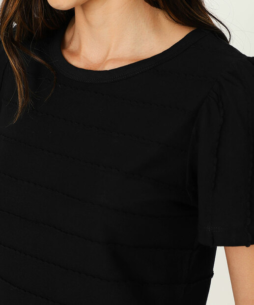 Blusa Feminina Textura Manga Curta Princesa Marisa Preto