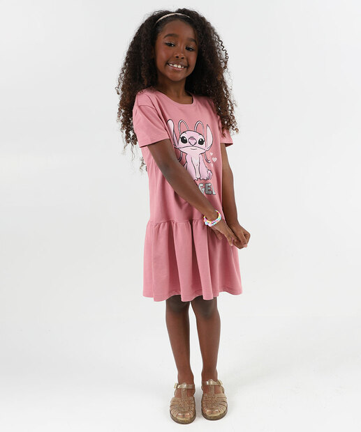 Image_Vestido Infantil Angel Manga Curta Disney Tam 4 a 10 Rosa