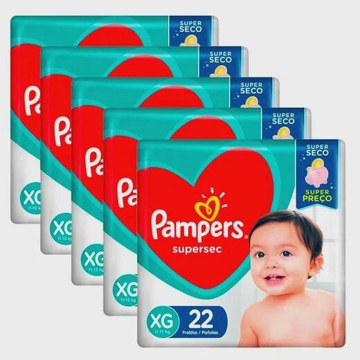 Image_Kit 5 Fraldas Supersec ”Xg” Pampers c/22 Unidades cada