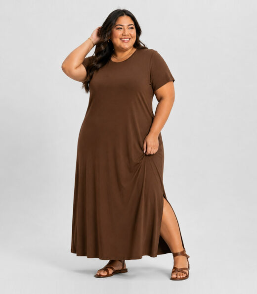 Vestido Feminino Midi Plus Size Infinita Cor Marrom