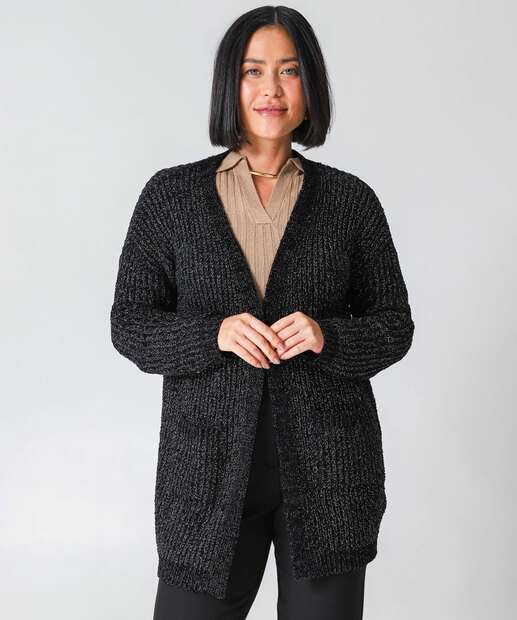 Image_Cardigan Feminino Chenille Alongado Brilho Lurex Marisa Preto