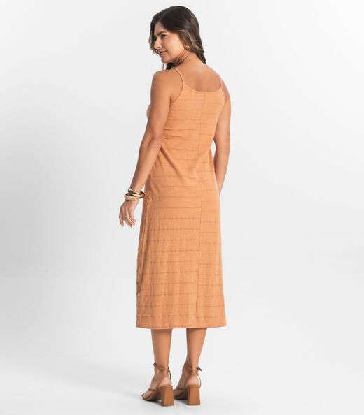 Vestido Midi Meia Malha Listrada Select Marrom