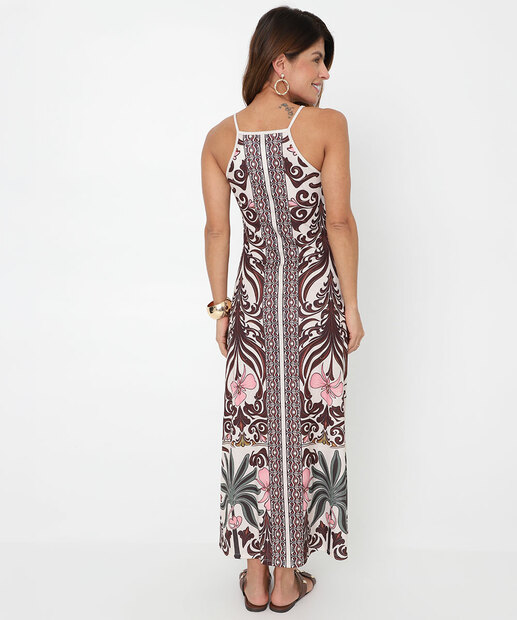 Vestido Longo Feminino Halter Neck Marisa Bege