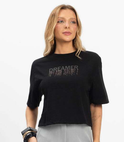 T- Shirt Feminina Meia Malha Rovitex Preto