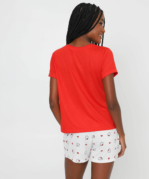 Pijama Feminino Hello Kitty Manga curta Sanrio Vermelho