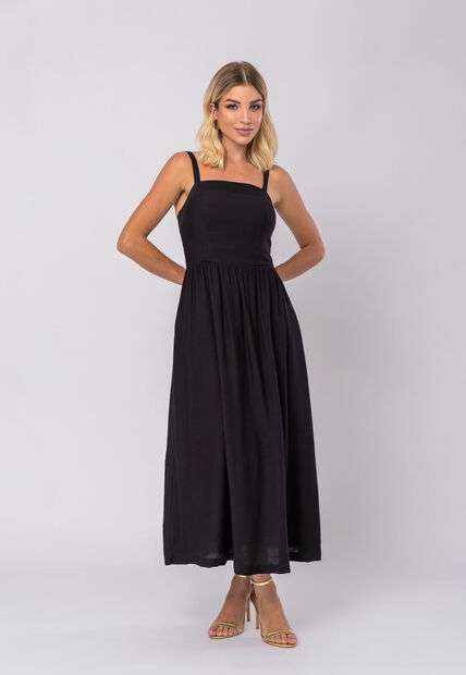 Vestido Midi Alfaiataria Bolsos Preto Salvatore