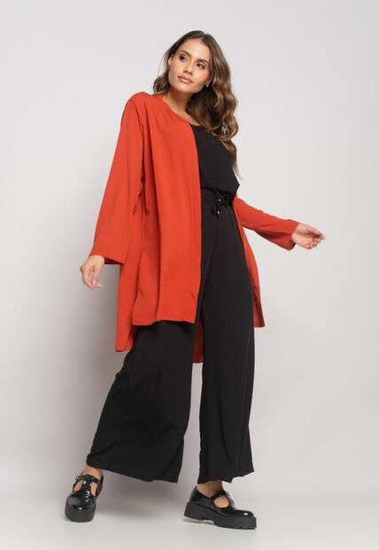 Kimono Manga Longa Viscolinho Telha Salvatore Fashion