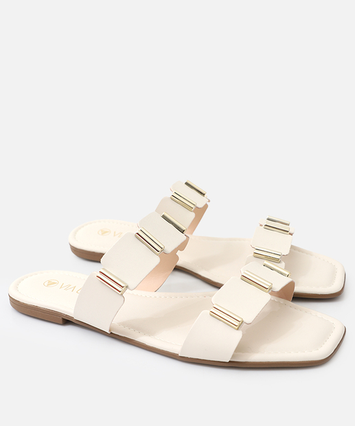 Rasteirinha Feminina Tiras Tachas Via Uno Off White
