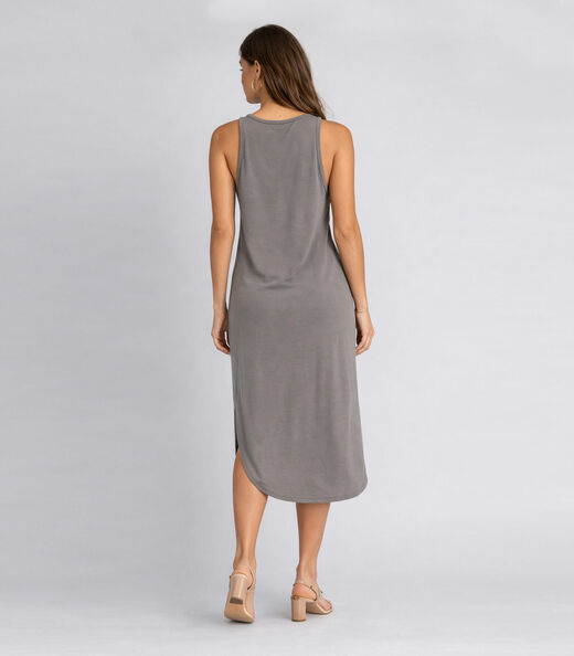 Vestido Feminino Regata Midi Com Fenda Good Bless Cinza