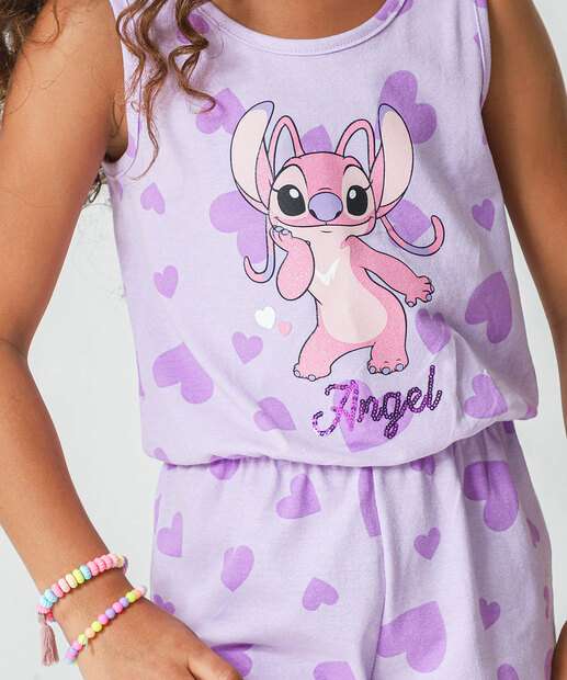 Macaquinho Infantil Angel Stitch Tam 4 a 10 Lilás
