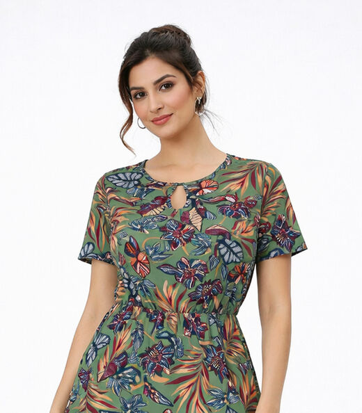 Vestido Midi Feminino Estampado Helanca Select Verde