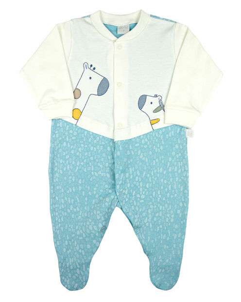 Image_Macacao Bebe Longo Menino Suedine Estampado Bordados Aplicados Girafas - Azul