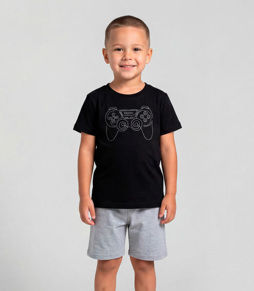 Conjunto Infantil Masculino Com Estampa Localizada Preto