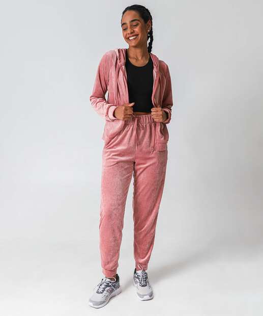 Casaco Feminino Fitness Plush Capuz Marisa Rosa