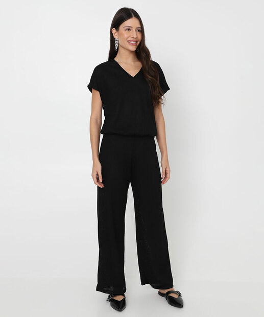 Blusa Feminina Canelada Manga Curta Marisa Preto