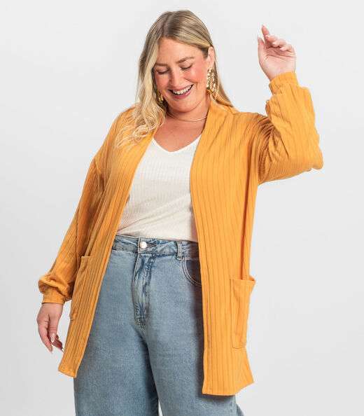 Cardigan Feminino Pluz Size Infinita Cor Amarelo