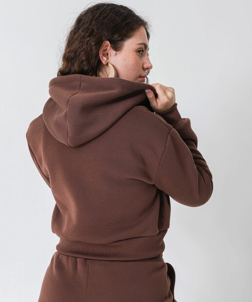 Casaco Feminino Cropped Moletom Flanelado Marisa Marrom