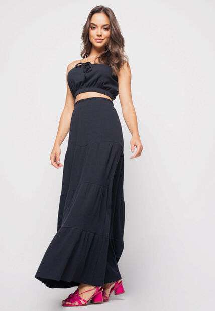 Cropped  Tomara Que Caia Malha Canelada Preto