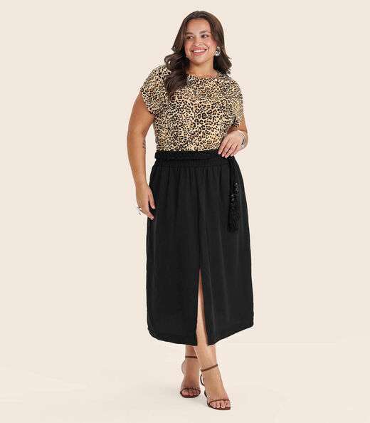 Blusa Manga Curta Plus Size Secret Glam Bege