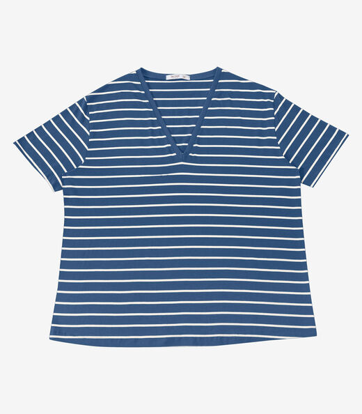 Blusa Feminina Plus Size Gola V Secret Glam Azul