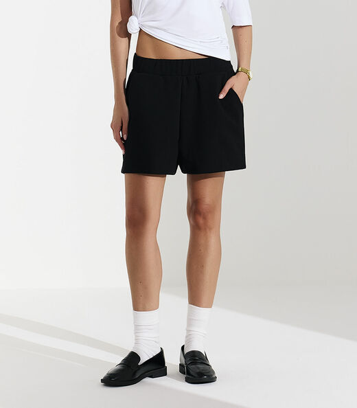 Shorts Feminino Em Ribana Maxi Com Bolso Veev Preto