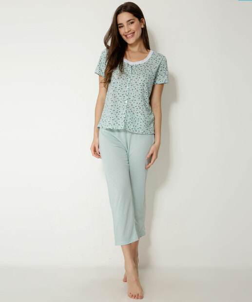 Pijama Feminino Capri Floral Manga Curta Marisa
